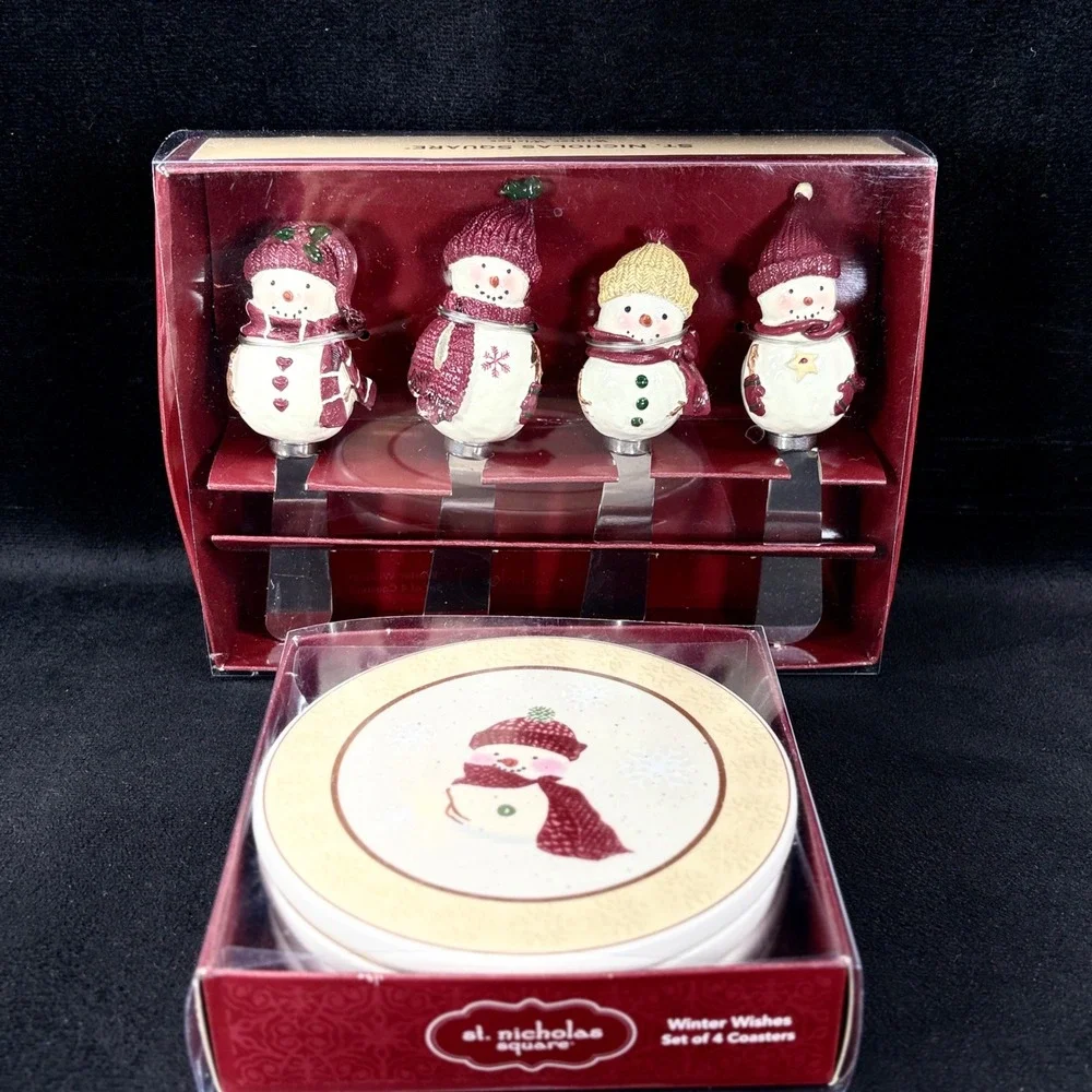 St Nicholas Square Snowman Spreaders (4) Coasters (4) Winter Wishes‎ Christmas